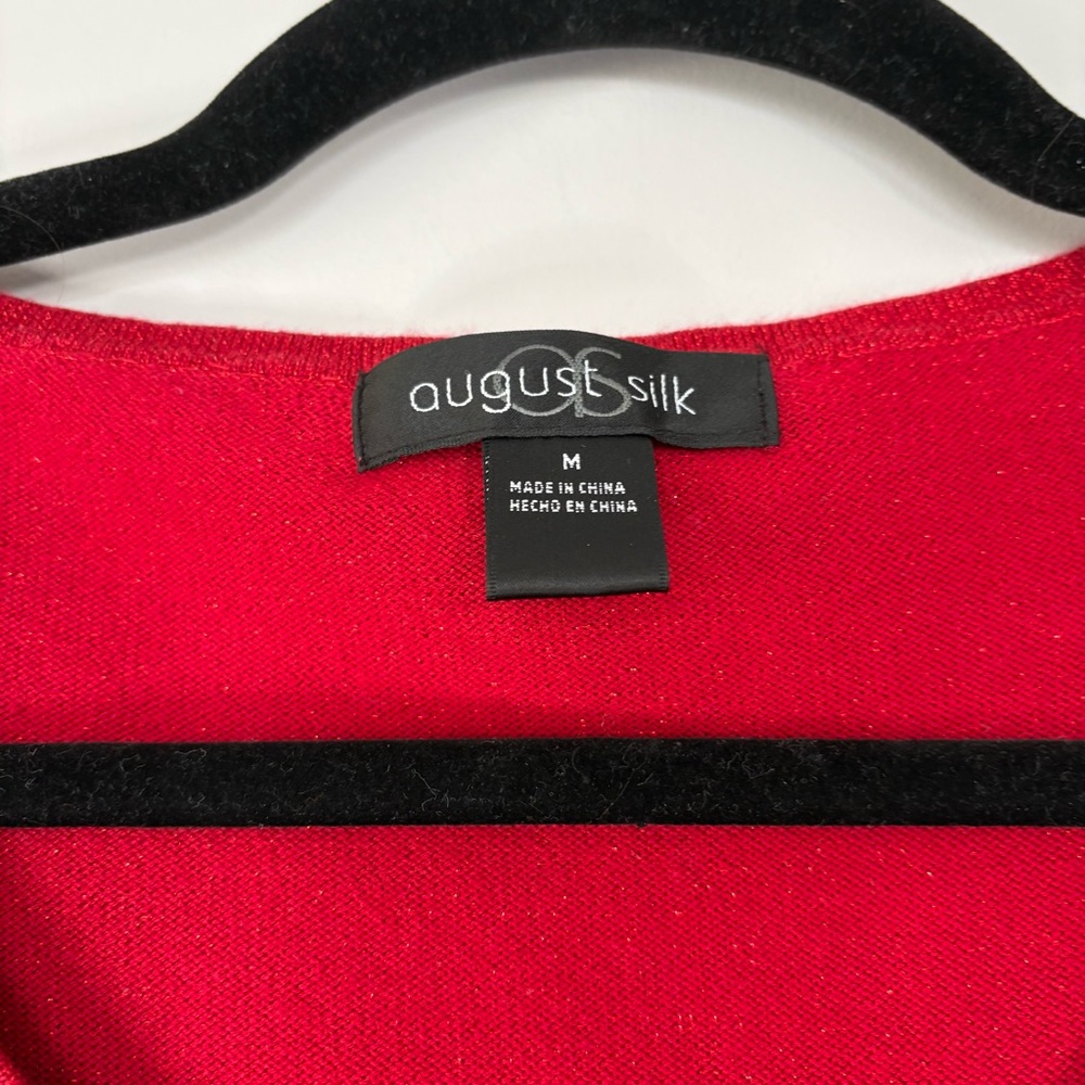 FLAWED August Silk Red Embellished Sparkly Sweater Top 3/4 Sleeves Valentine’s - Picture 3 of 12